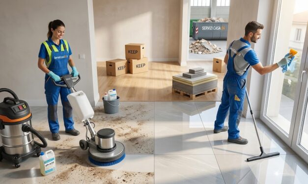 Pulizie post-cantiere: come eliminare polvere di cemento, pittura e silicone dai pavimenti